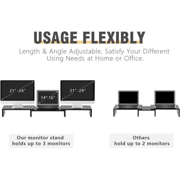 Dual Monitor Stand Riser Office Desktop Organizer Stands for 2 Monitors Length - Picture 4 of 6
